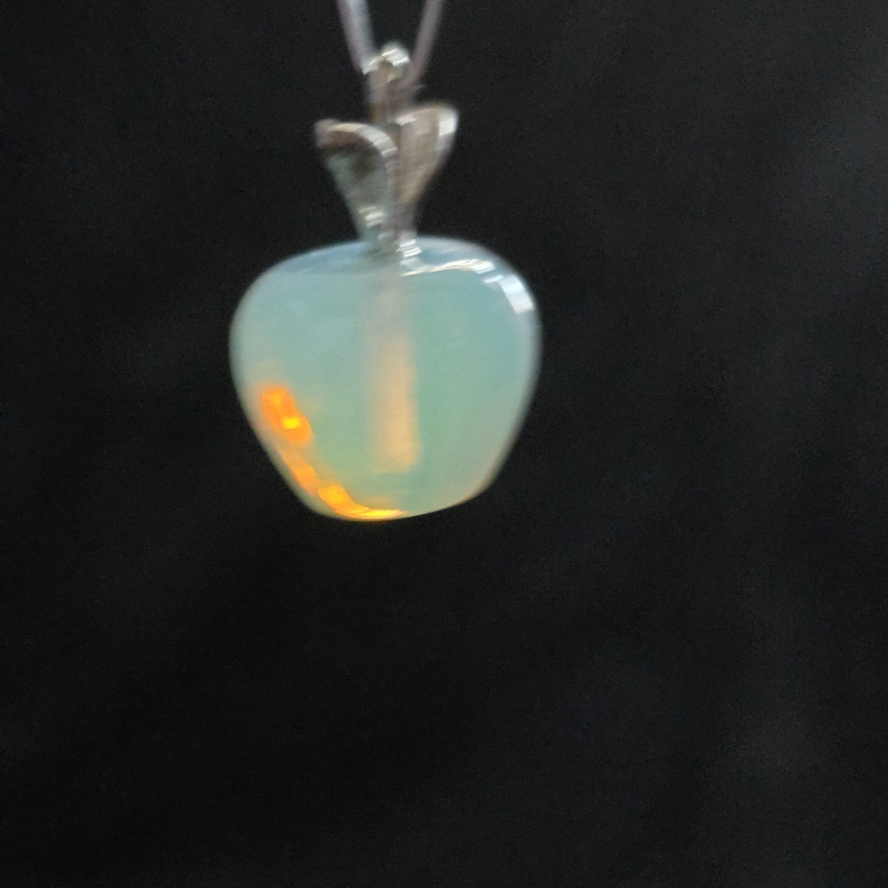 Fire OPALITE Carved Apple Pendant Necklace - Picture 4 of 4